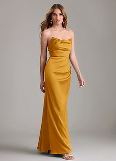 Azazie Lucille Vestidos de damas de honor Vestido de Caramelo de Satén Elástico de Corte Sirena Convertible con Sin tirantes image4