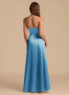 Azazie Wren 신부 들러리 드레스 A라인 스트랩리스 메탈릭 새틴 바닥 길이 드레스 image2