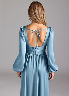 Azazie Norah Bridesmaid Dresses Steel Blue A-Line Stretch Satin Dress image6