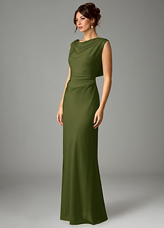 Azazie Kieryn Bridesmaid Dresses Bright Olive Mermaid Pleated Stretch Satin Dress image3