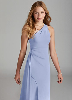 Azazie Maron Junior Ice A-Line Pleated Stretch Satin Dress image3
