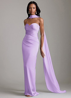 Azazie Sonora Vestidos de damas de honor Vestido de Lila de Satén Elástico de Corte Recto con Sin tirantes image10