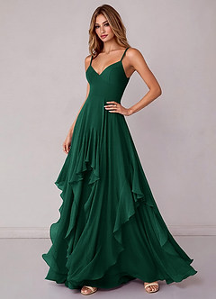 Azazie Zaina Bridesmaid Dresses Emerald A-Line Chiffon Dress image5