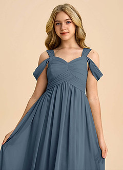 Azazie Lianne Junior Neptune A-Line Off the Shoulder Chiffon Dress image4
