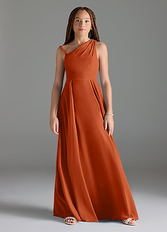 Azazie Dallas Junior Burnt Orange A-Line Pleated Chiffon Dress image3