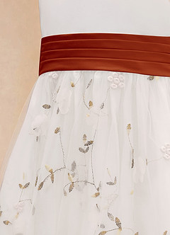 Azazie Pollie Flower Girl Dresses Ivory Paprika A-Line Bow Tulle Dress image14