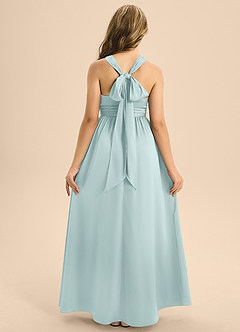 Azazie Jaylah Junior Mist A-Line Pleated Stretch Satin Dress image2