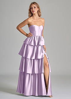 Azazie Faye Robes de demoiselle d'honneur Robe Trapèze en Satin extensible Rayé Frostiges Flieder image1