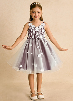 Azazie Junebug Blumenmädchenkleider Ballkleid Spitze Tüll Kleid Elfenbein Cabernet image3