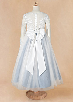 Azazie Elodie Flower Girl Dresses Ivory Dusty Blue Ball-Gown Lace Dress image11