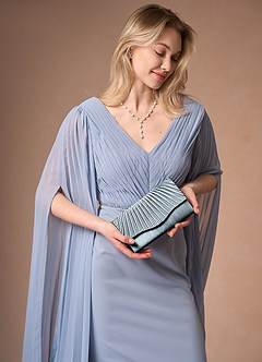 front Matching Color Pleated Metallic Satin Envelope Clutch