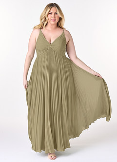 Azazie Raychelle Robes de demoiselle d'honneur Robe Trapèze en Mousseline de soie Col en V Vert Mousse image6