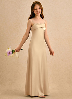 Azazie Mirabella Girls Formal Flower Girl Dresses Champagne Sheath Sweetheart Neckline Stretch Satin Dress image4