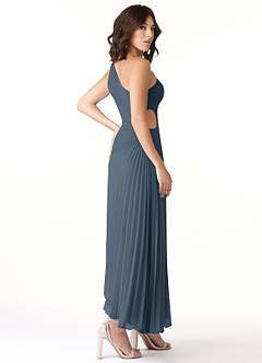 Azazie Kirra Abiti da Damigella Abito A-Line in Chiffon Monospalla Blu Nettuno image4