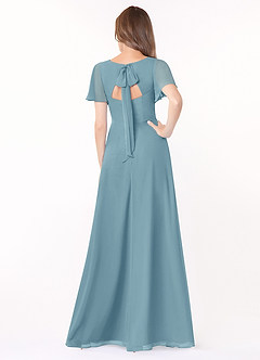 Azazie Kimber Bridesmaid Dresses Moody Blue A-Line Flounce Sleeve Chiffon Dress image2
