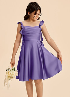 Azazie Kira Junior Tahiti A-Line Ruched Stretch Satin Dress image5