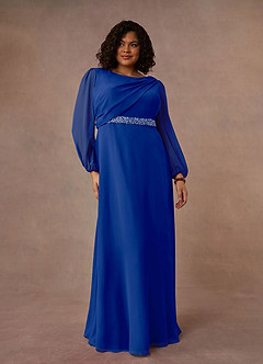 Azazie Priyanka Mother of the Bride Dresses Royal Blue A-Line Boatneck Pleated Chiffon Dress image5