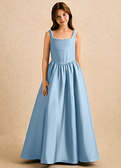 Azazie Enid Girls Formal Flower Girl Dresses Powder Blue A-Line Beaded Stretch Satin Dress image5