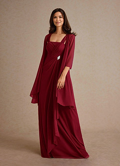 Azazie Clinton Mother of the Bride Dresses Burgundy A-Line Pleated Mesh Dress image1