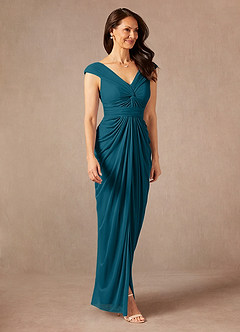 Azazie Lisolette Mother of the Bride Dresses Ink Blue Sheath Pleated Mesh Dress image5