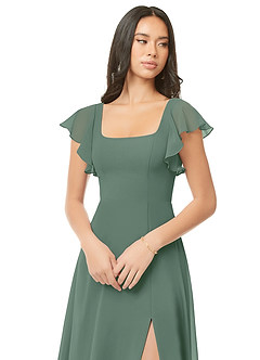 Azazie Bondi Bridesmaid Dresses Eucalyptus A-Line Ruched Chiffon Dress image6