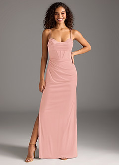 Azazie Mai Final Sale Agave Sheath Pleated Mesh Dress image3