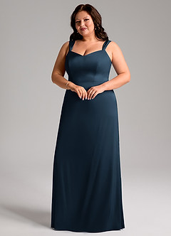 Azazie Denice Robes de demoiselle d'honneur Robe Fourreau en Satin extensible Plissé Bleu Marine Foncé image6