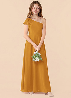 Azazie Arabella Junior Butterscotch A-Line Ruched Chiffon Dress image4