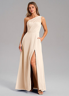 Azazie Phaedra Vestidos de madrinha de casamento Vestido Alabastro Branco de Chiffon de Linha A com Um ombro image1