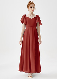 Azazie Chloe Junior A-Linie Herzausschnitt Chiffon Kleid Terrakotta image5