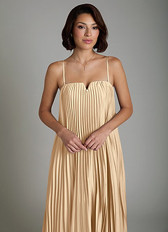 Azazie Rayna Bridesmaid Dresses Champagne A-Line Strapless Stretch Satin Dress image3