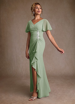 Azazie Suffolk Mère de la mariée Robes Robe Trapèze en Mousseline de soie Plissée Vert Sauge image2