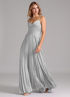 Azazie Vini Brautjungfernkleider A-Linie Plissee Stretch-Satin Kleid Silber image5