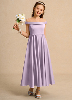 Azazie Teeny Girls Formal Final Sale Dusty Blue A-Line Pleated Matte Satin Dress image5