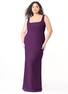 Azazie Flori Bridesmaid Dresses Grape Sheath Square Neckline Chiffon Dress image9