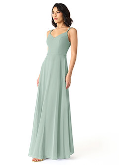 Azazie Janine At-home Try On Dresses Agave A-Line V-Neck Chiffon Dress image2