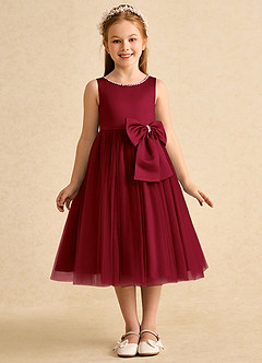 Azazie Twinsie Flower Girl Dresses Burgundy A-Line Bow Tulle Dress image1