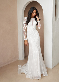 Azazie Yoki Vestidos de novia Vestido de Diamante Blanco de Tul de Corte Sirena con Scoop image1