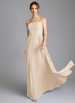 Azazie Mariana Vestidos de damas de honor Vestido de Alabastro Blanco de Gasa de Corte en A con Sin tirantes image3