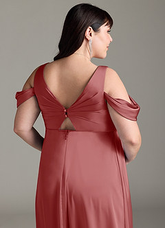 Azazie Rhea Maternity Bridesmaid Dresses A-Line Off-The-Shouler Pleated Stretch Satin Floor-Length Dress image13