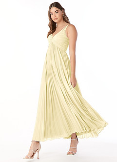 Azazie Raychelle Bridesmaid Dresses Lemon Sorbet A-Line V-Neck Chiffon Dress image4