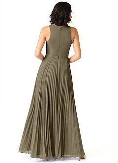 Azazie Lindie Bridesmaid Dresses Willow Green A-Line Scoop Pleated Chiffon Dress image2