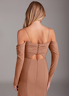 Azazie Hallie Bridesmaid Dresses Bronzer Mermaid Long Sleeve Chiffon Dress image6