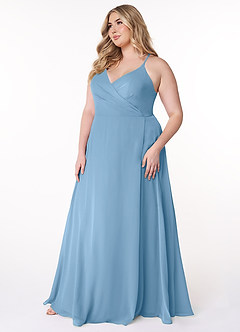 Azazie Davis Bridesmaid Dresses Steel Blue A-Line V-Neck Chiffon Dress image9