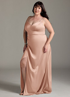 Azazie Marchella Bridesmaid Dresses Rose Gold A-Line Corset Stretch Satin Dress image10