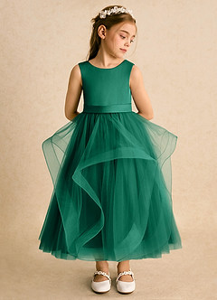 Azazie Vana Flower Girl Dresses Emerald Ball-Gown Bow Tulle Dress image3