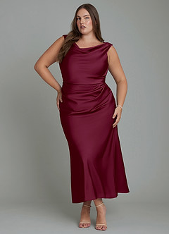 Azazie Kieryn Bridesmaid Dresses Mulberry Mermaid Pleated Stretch Satin Dress image1