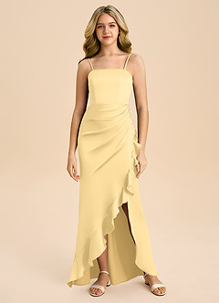Azazie Buzzy Junior Butter Sheath Pleated Stretch Satin Dress image3