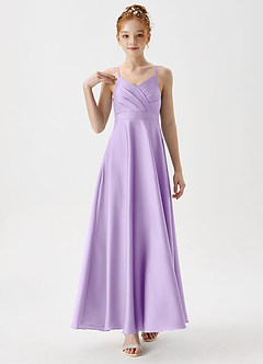 Azazie Avelina Junior Lilac A-Line Pleated Stretch Satin Dress image4