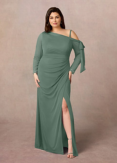 Azazie Marna Kleider für die Brautmutter Etui One-Shoulder Gittergewebe Kleid Eukalyptus image6